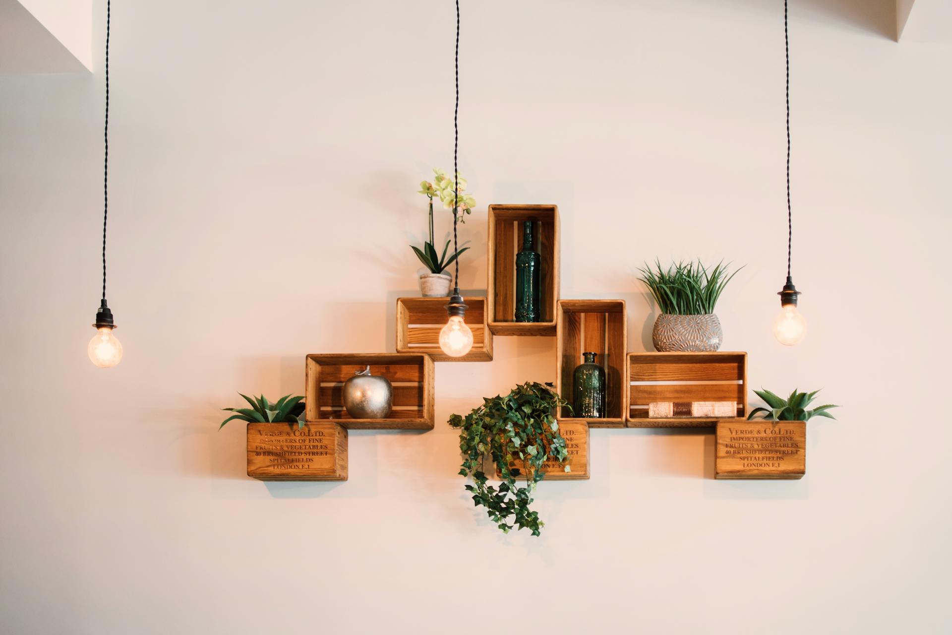 Clean floating shelves with books and decorative objects in a modern home